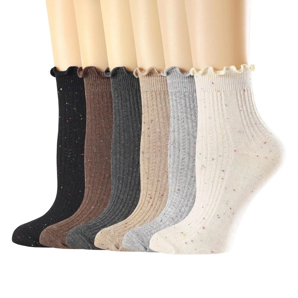Neutral Set Ruffled Edge Ribbed Ankle Socks 5 Pairs - Picture 1 of 1